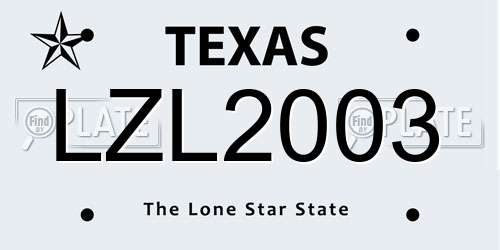 LZL2003 Texas License Plate