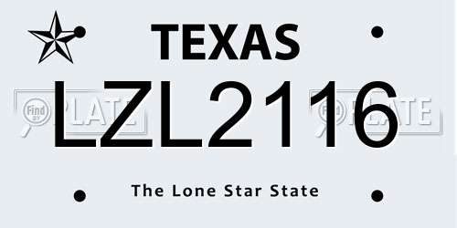 LZL2116 Texas License Plate