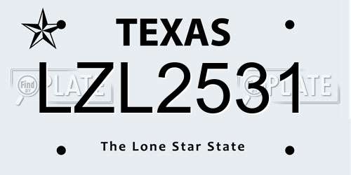 LZL2531 Texas License Plate