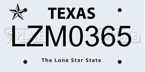 LZM0365 Texas License Plate
