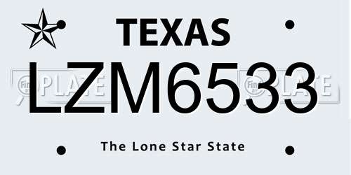 LZM6533 Texas License Plate