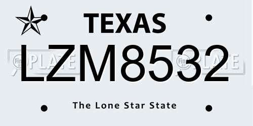 LZM8532 Texas License Plate