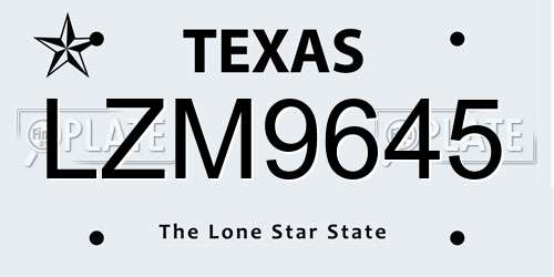 LZM9645 Texas License Plate