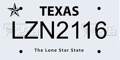 LZN2116 Texas License Plate