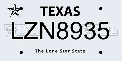 LZN8935 Texas License Plate