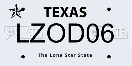 LZOD06 Texas License Plate
