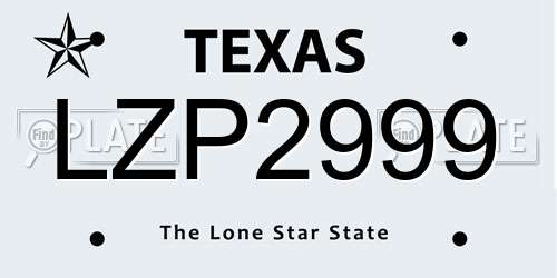LZP2999 Texas License Plate