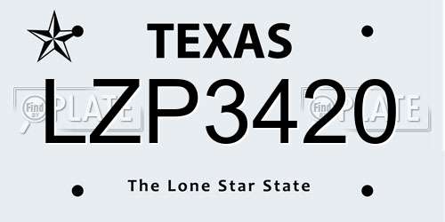 LZP3420 Texas License Plate
