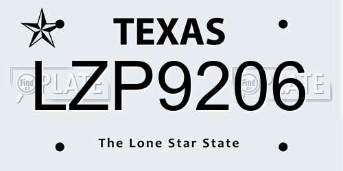 LZP9206 Texas License Plate