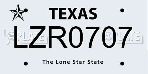 LZR0707 Texas License Plate