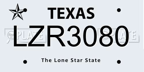 LZR3080 Texas License Plate