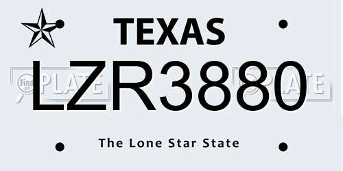 LZR3880 Texas License Plate