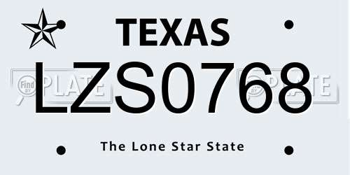 LZS0768 Texas License Plate