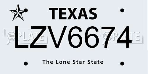 LZV6674 Texas License Plate