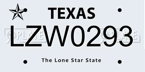 LZW0293 Texas License Plate