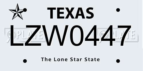 LZW0447 Texas License Plate