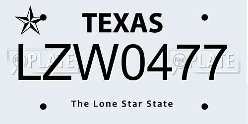 LZW0477 Texas License Plate