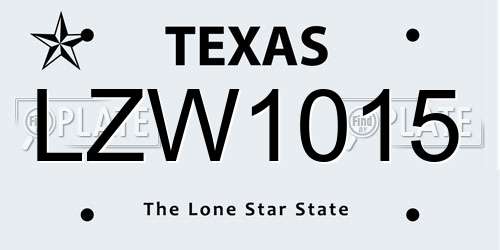 LZW1015 Texas License Plate