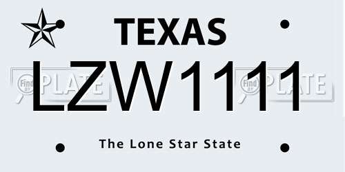 LZW1111 Texas License Plate