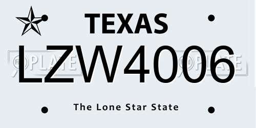 LZW4006 Texas License Plate