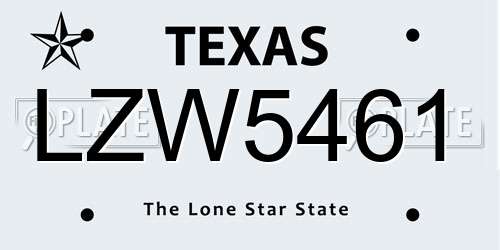 LZW5461 Texas License Plate