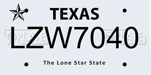 LZW7040 Texas License Plate
