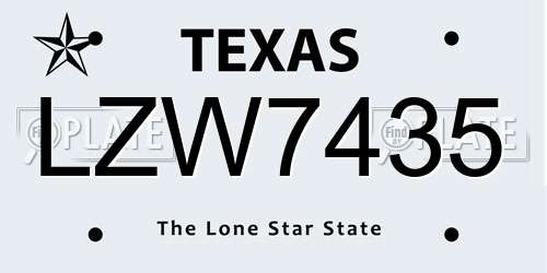 LZW7435 Texas License Plate