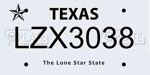 LZX3038 Texas License Plate