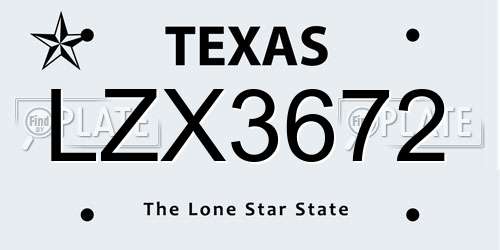 LZX3672 Texas License Plate