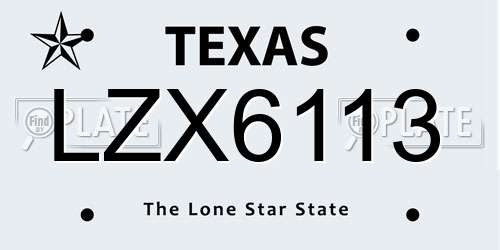 LZX6113 Texas License Plate
