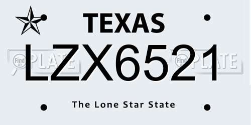 LZX6521 Texas License Plate