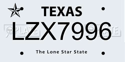 LZX7996 Texas License Plate