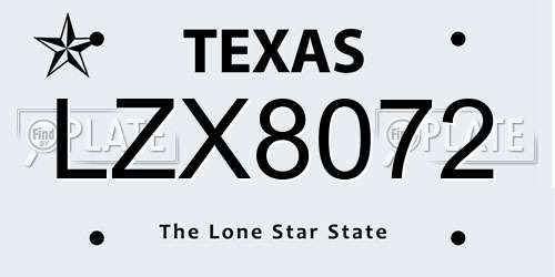 LZX8072 Texas License Plate