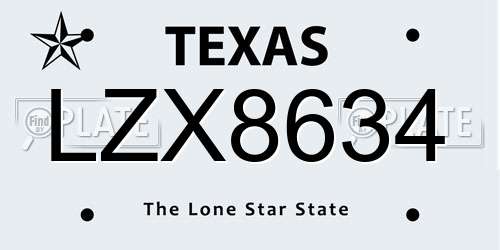 LZX8634 Texas License Plate