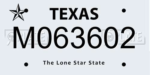 M063602 Texas License Plate