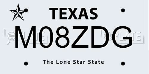 M08ZDG Texas License Plate