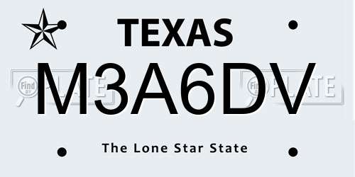 M3A6DV Texas License Plate