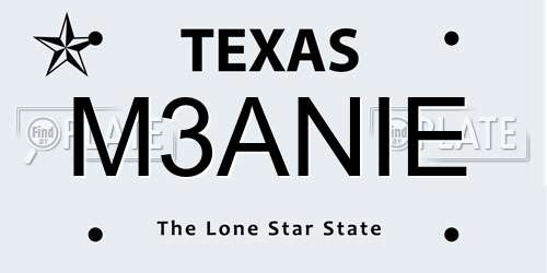M3ANIE Texas License Plate