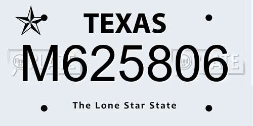 M625806 Texas License Plate