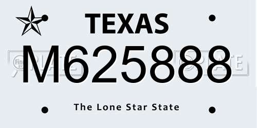 M625888 Texas License Plate