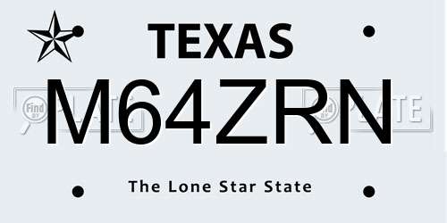 M64ZRN Texas License Plate