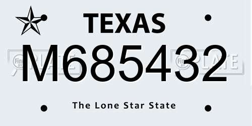 M685432 Texas License Plate