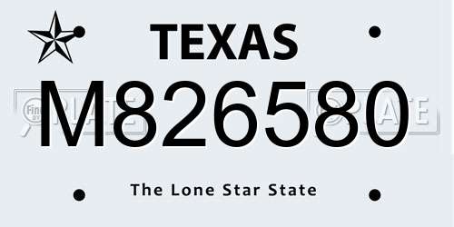 M826580 Texas License Plate