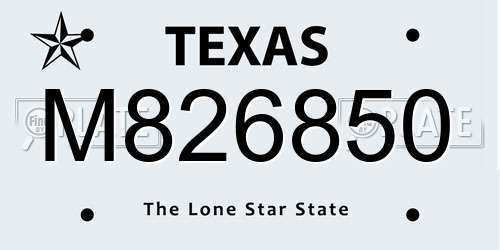 M826850 Texas License Plate