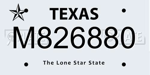 M826880 Texas License Plate