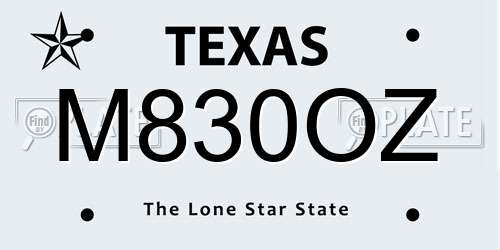 M830OZ Texas License Plate