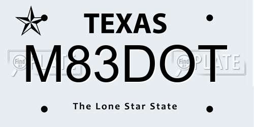 M83DOT Texas License Plate