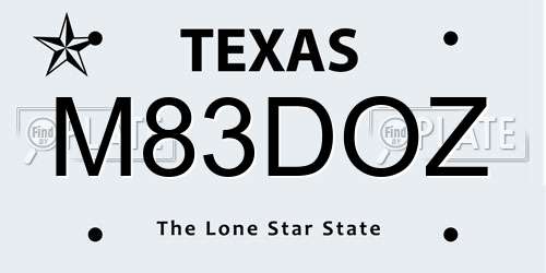 M83DOZ Texas License Plate