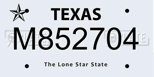 M852704 Texas License Plate