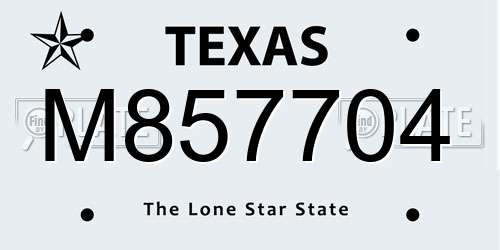 M857704 Texas License Plate